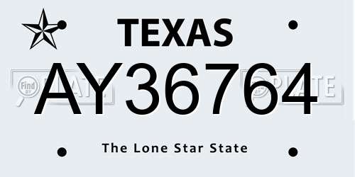 AY36764 Texas License Plate