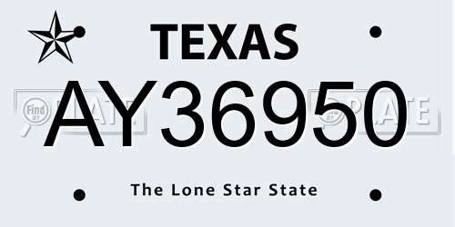 AY36950 Texas License Plate