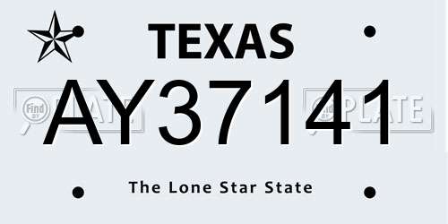 AY37141 Texas License Plate