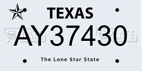AY37430 Texas License Plate