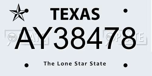 AY38478 Texas License Plate
