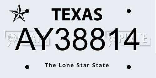 AY38814 Texas License Plate