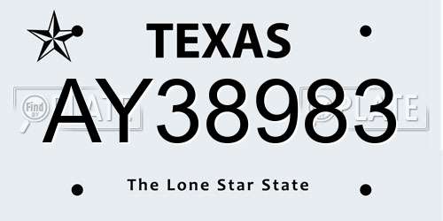 AY38983 Texas License Plate
