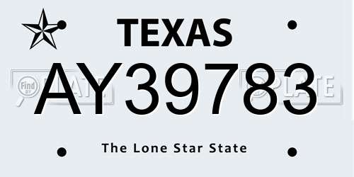AY39783 Texas License Plate