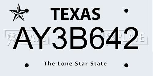 AY3B642 Texas License Plate