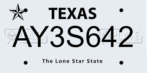 AY3S642 Texas License Plate