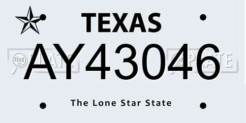 AY43046 Texas License Plate