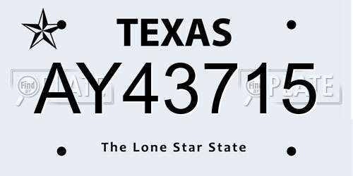 AY43715 Texas License Plate