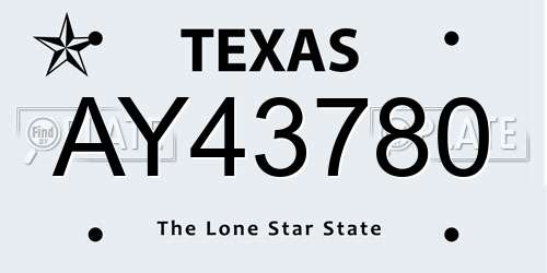 AY43780 Texas License Plate