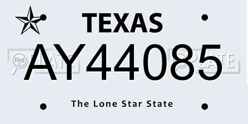 AY44085 Texas License Plate