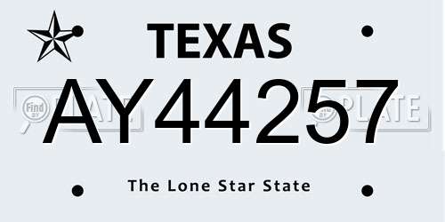 AY44257 Texas License Plate