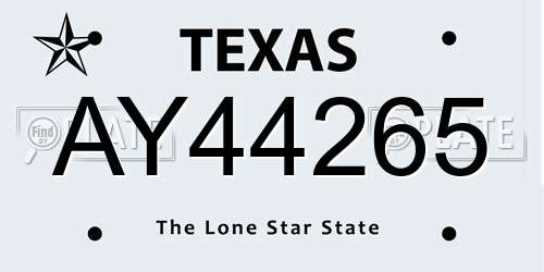 AY44265 Texas License Plate