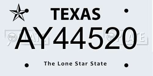 AY44520 Texas License Plate