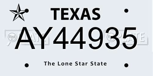 AY44935 Texas License Plate