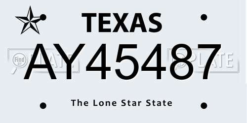 AY45487 Texas License Plate