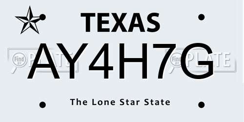 AY4H7G Texas License Plate
