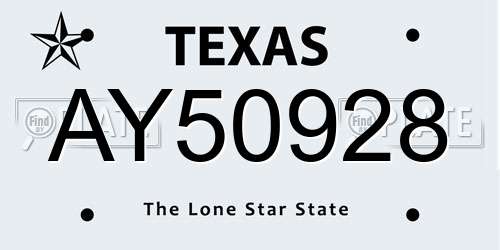 AY50928 Texas License Plate