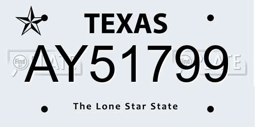 AY51799 Texas License Plate