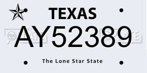 AY52389 Texas License Plate