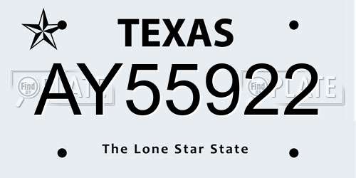 AY55922 Texas License Plate
