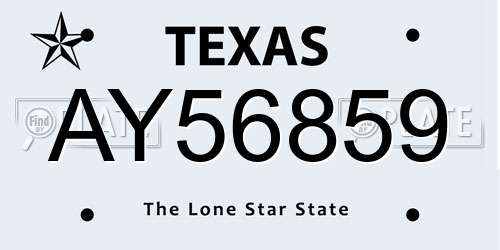 AY56859 Texas License Plate
