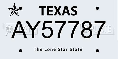 AY57787 Texas License Plate