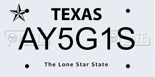 AY5G1S Texas License Plate