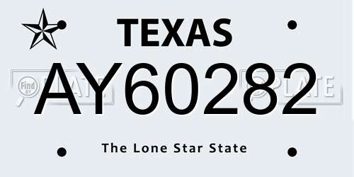AY60282 Texas License Plate