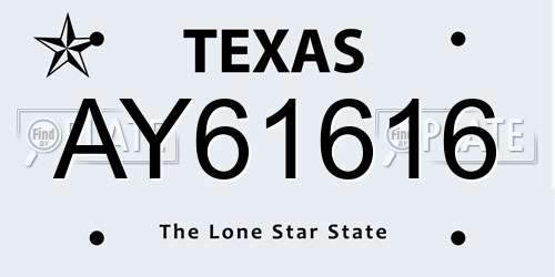 AY61616 Texas License Plate