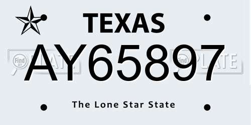 AY65897 Texas License Plate