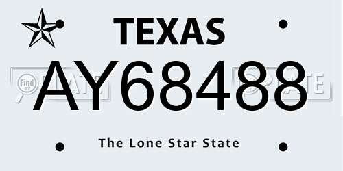 AY68488 Texas License Plate