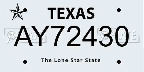 AY72430 Texas License Plate