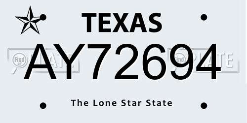 AY72694 Texas License Plate