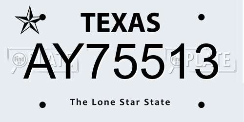 AY75513 Texas License Plate