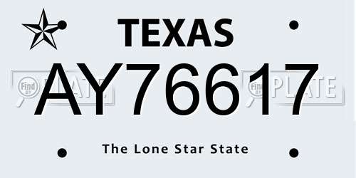 AY76617 Texas License Plate
