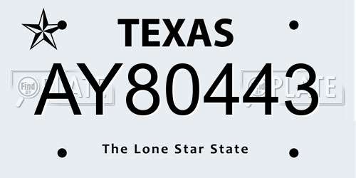 AY80443 Texas License Plate
