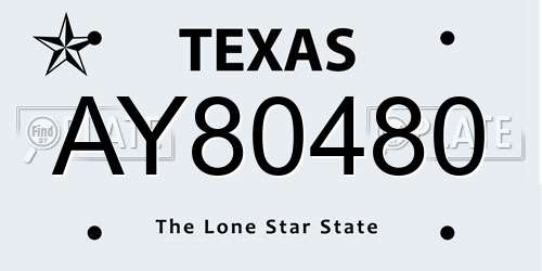 AY80480 Texas License Plate