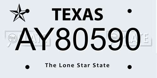 AY80590 Texas License Plate