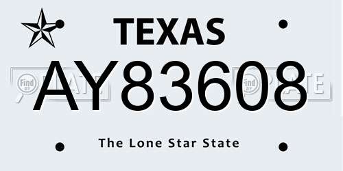 AY83608 Texas License Plate