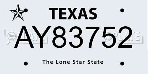 AY83752 Texas License Plate