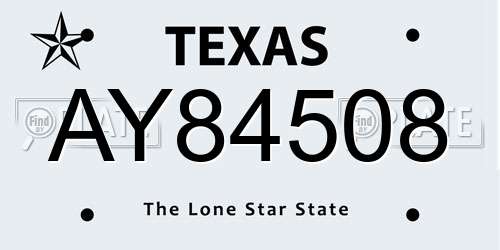 AY84508 Texas License Plate