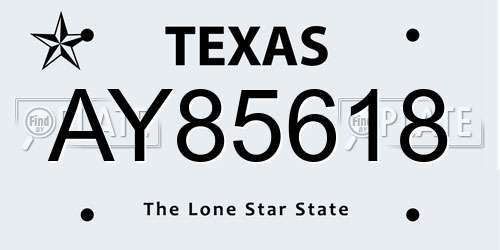 AY85618 Texas License Plate
