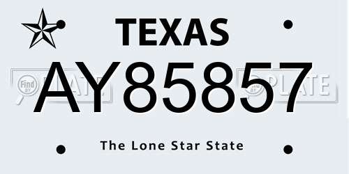 AY85857 Texas License Plate