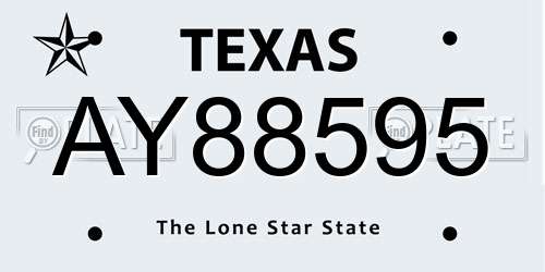 AY88595 Texas License Plate