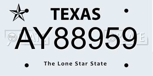 AY88959 Texas License Plate