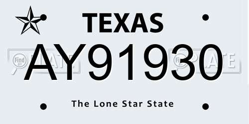 AY91930 Texas License Plate