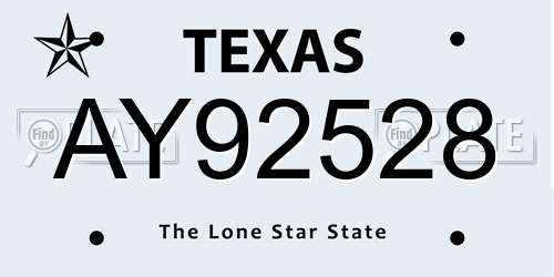 AY92528 Texas License Plate