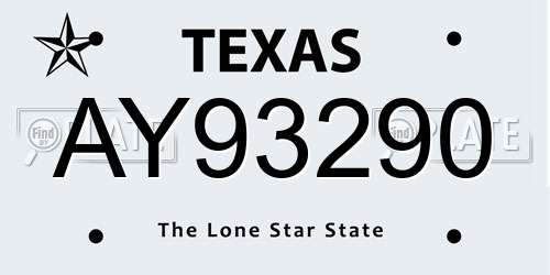 AY93290 Texas License Plate