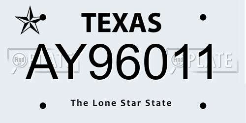 AY96011 Texas License Plate