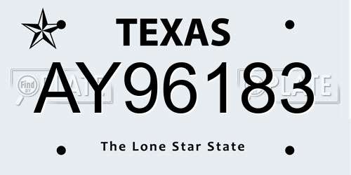 AY96183 Texas License Plate